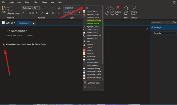 How to use Tags in OneNote