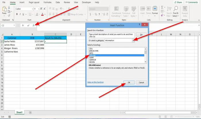 How to use the ISBLANK function in Excel