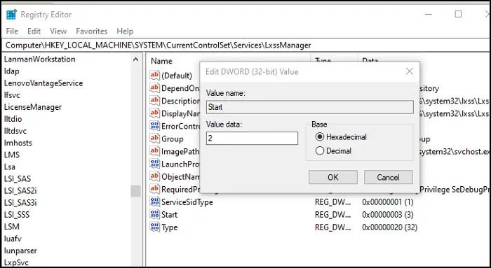 LxssManager Registry Auto Start WSL