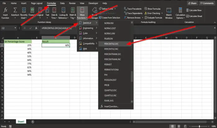 How to use Percentile function in Excel