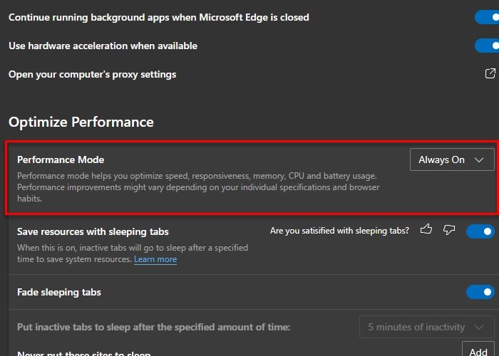 How to Disable or Enable Performance Mode in Microsoft Edge