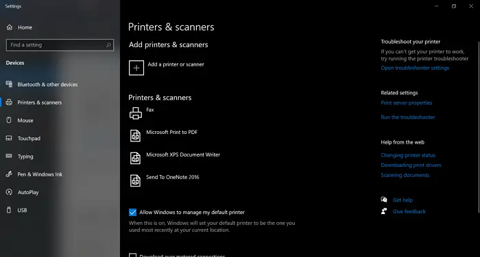 Printers & Scanners application window