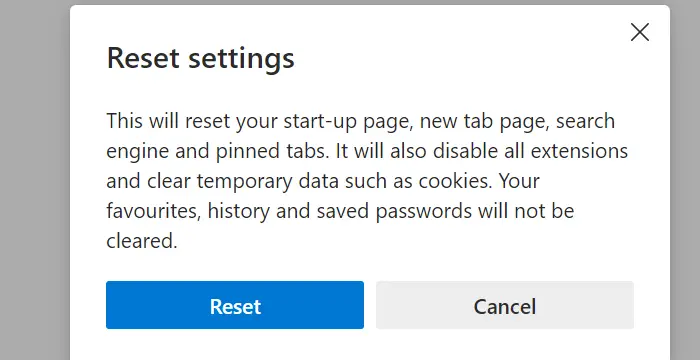 Reset Settings Microsoft Edge