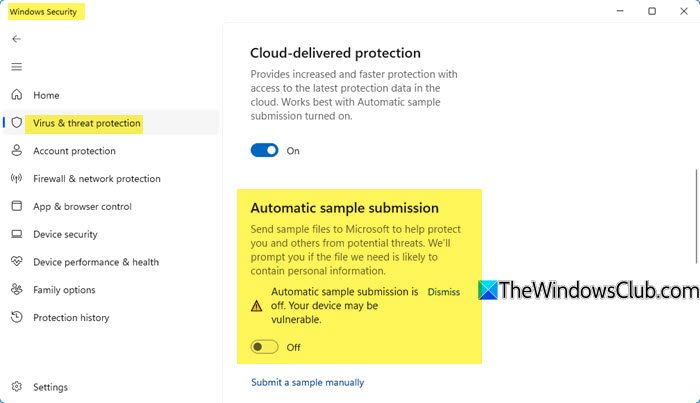 Stop Automatic Sample Submission by Windows Defender