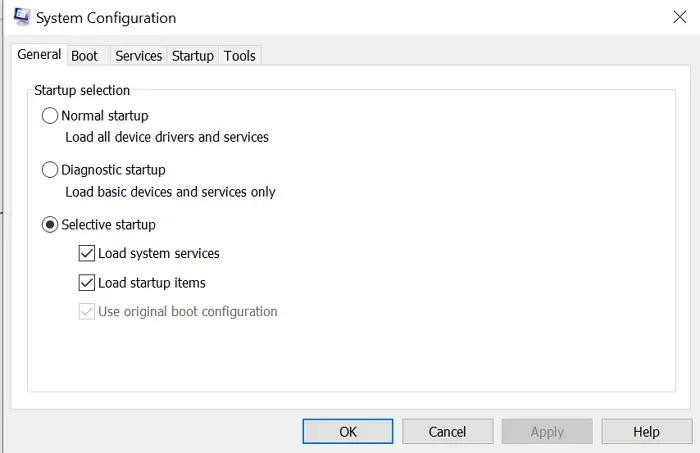 System Configuration Dialog Box