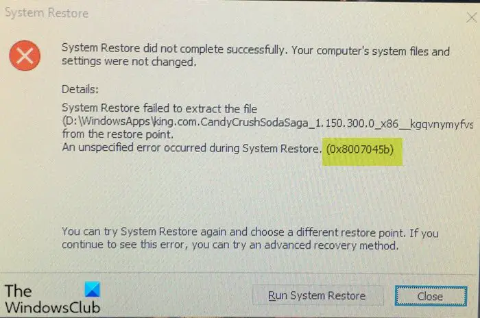 System Restore error 0x8007045b