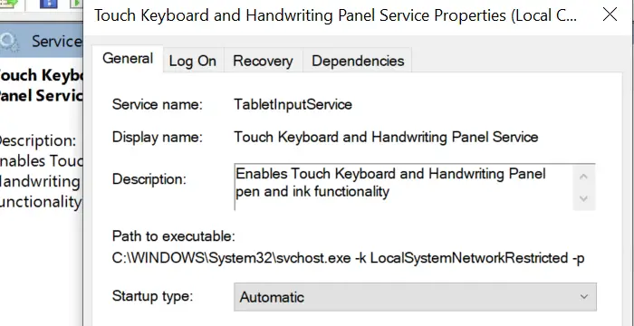 Touch Keyboard Service Windows 10