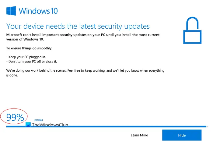My install have been stuck at 99.9% and doesn't move. I tried