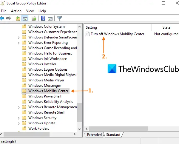 access Windows Mobility Center folder