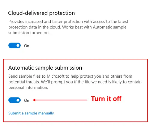 automatic sample submission Windows Defender 6