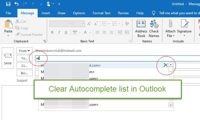 clear the Autocomplete list in Outlook