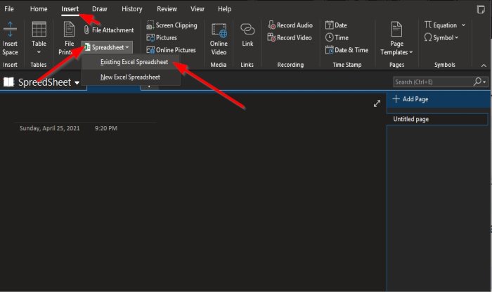 How to insert Excel spreadsheet in OneNote - 39