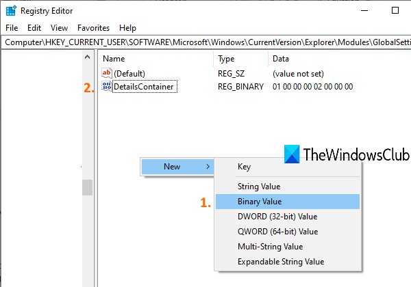 create DetailsContainer Binary Value