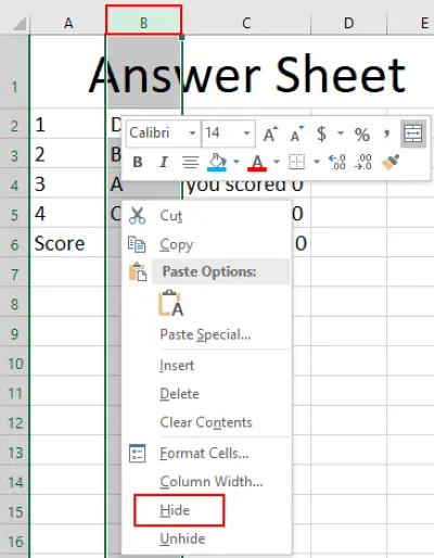 create automated quiz excel 7