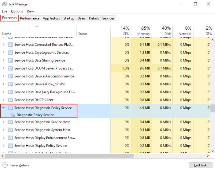 diagnostic policy service high disk usage 1