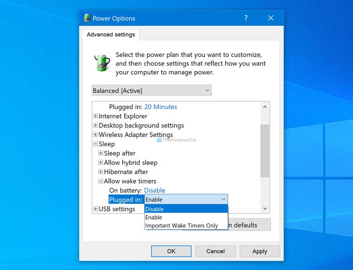 How to enable or disable Allow wake timers on Windows 10