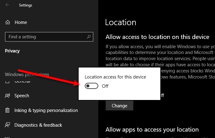 How to change Location settings in Windows 10