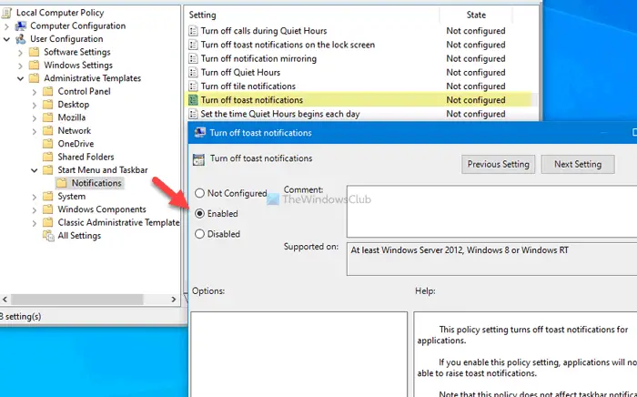 How to enable or disable notifications from apps and other senders using Windows Settings