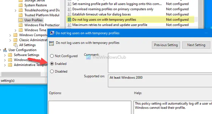 Do not logon users with temporary profiles on Windows 10