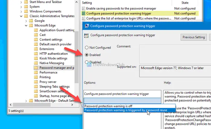 How to enable or disable password reuse warning in Edge