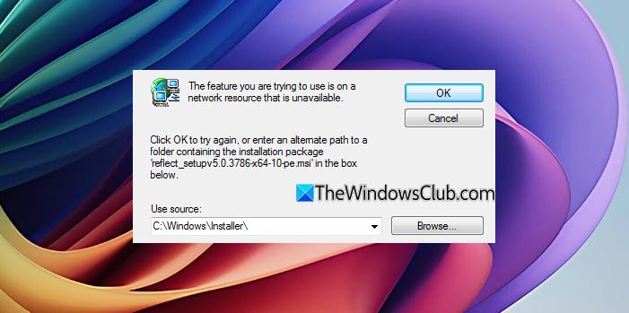 The feature you are trying to use is on a network resource that is unavailable