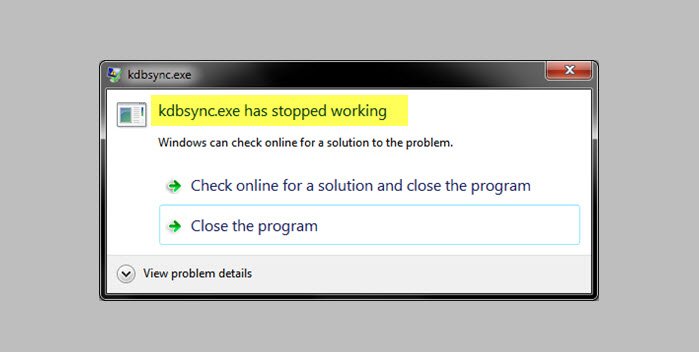 kdbsync.exe has stopped working