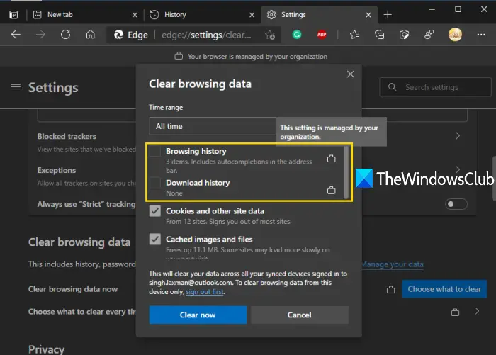 prevent browsing data microsoft edge