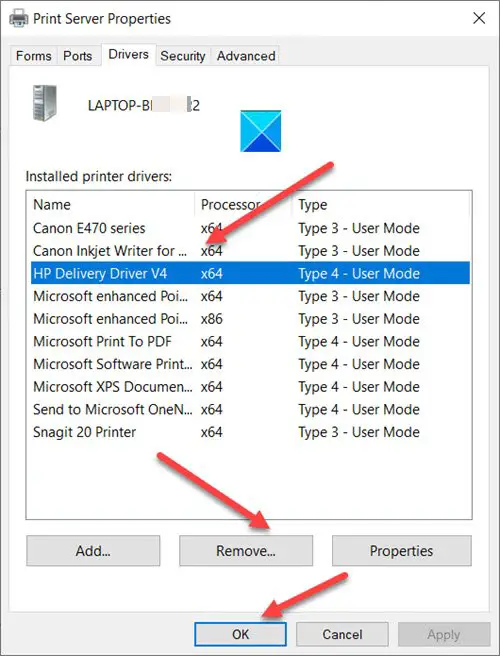 Printer Server Properties