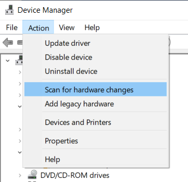 scan for hardware changes