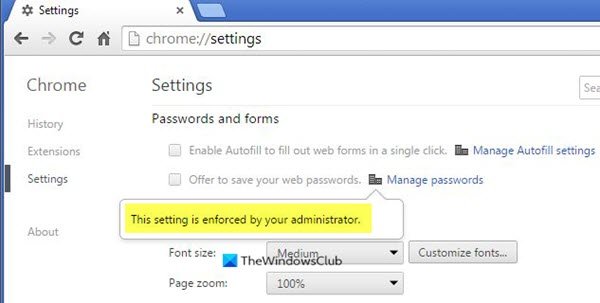 This setting is enforced by your administrator - Chrome