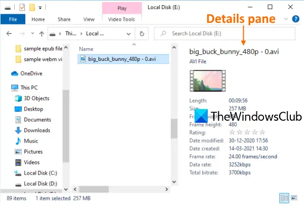 Show Details pane in File Explorer in Windows 10