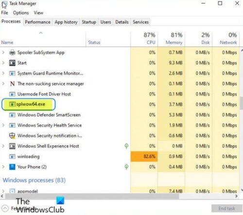 splwow64.exe process on Windows 10