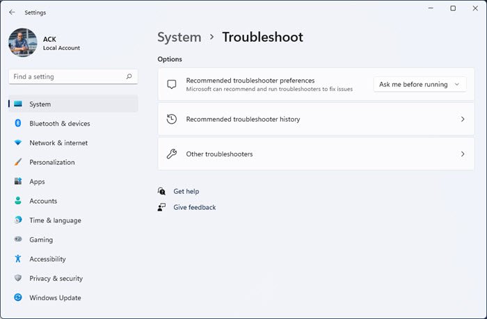 Run Windows Troubleshooters