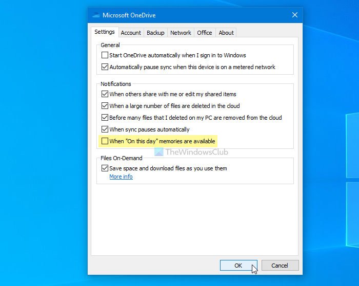 How to turn off OneDrive On this day notification on Windows 10