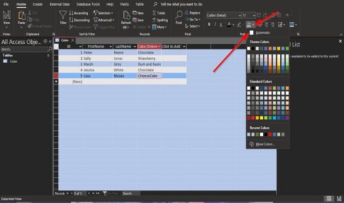How change Gridline Style and Background Color in Access