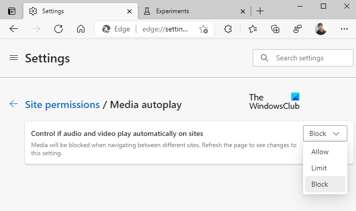 Block autoplaying videos completely in Edge.