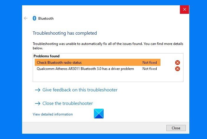 Check Bluetooth Radio Status Not fixed Says Bluetooth Troubleshooter - 21