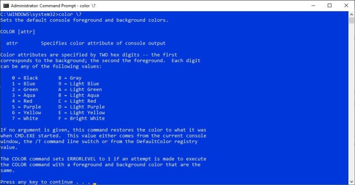 Change the background color in Command Prompt
