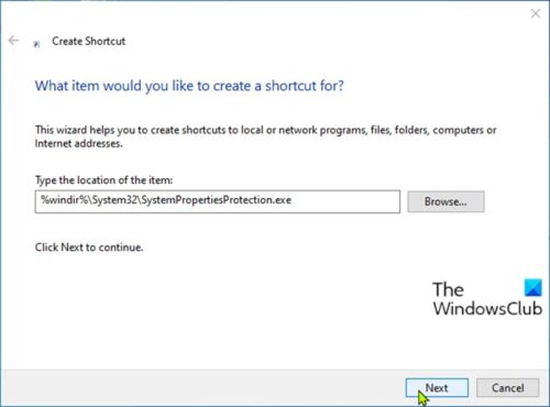 Create System Protection shortcut