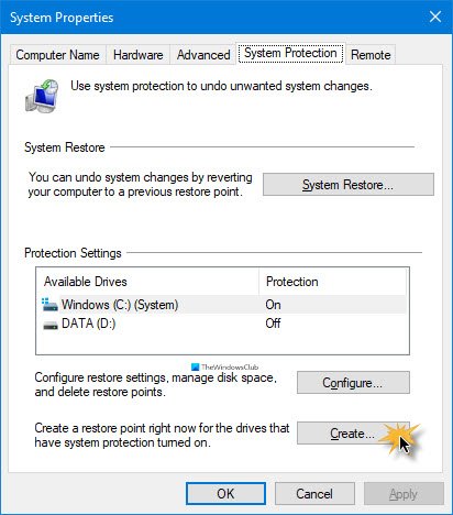 Create System Restore shortcut