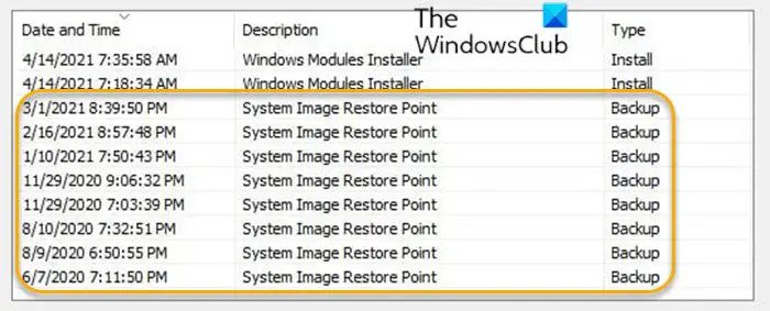 Delete System Image Restore Point