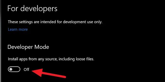 Developer Mode on Windows 10