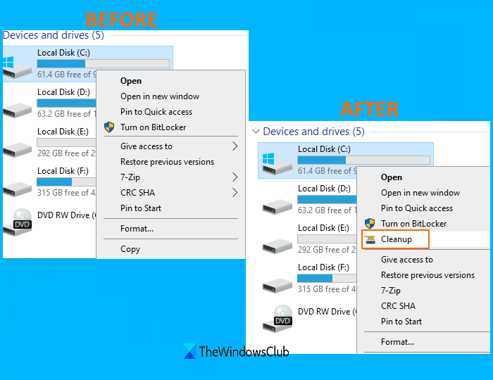 Disk Cleanup in context menu