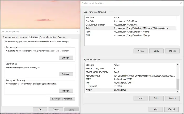 Edit Environmental Variables Windows