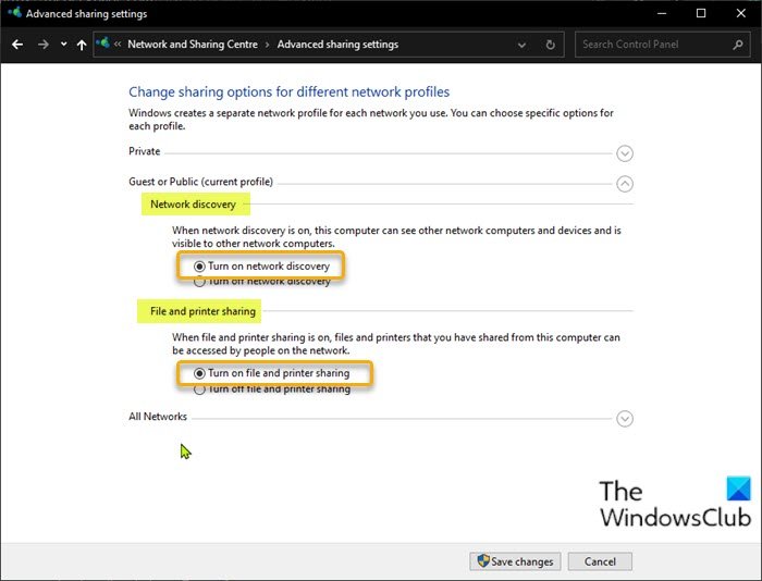 Enable Network Discovery