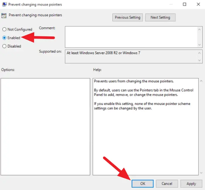 Enable Prevent Changing Mouse Pointer