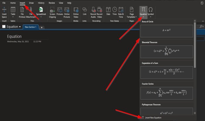 How to insert Equations and Symbols in OneNote - 77