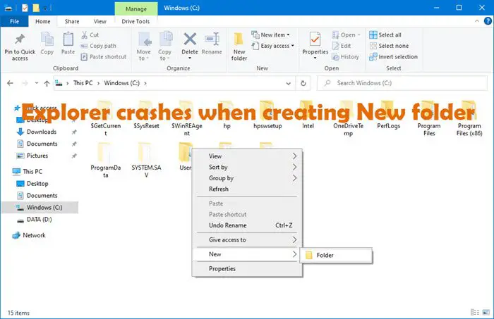 Explorer crashes or freezes when creating New folder