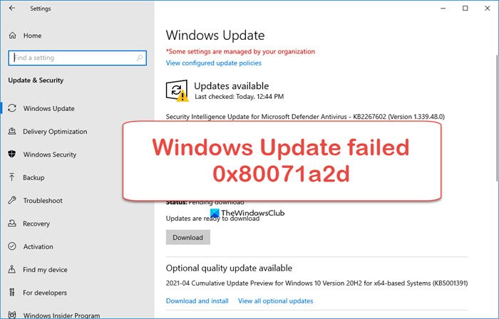 Fix 0x80071a2d Windows Update error