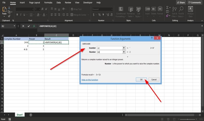 How to use IMPOWER function in Excel